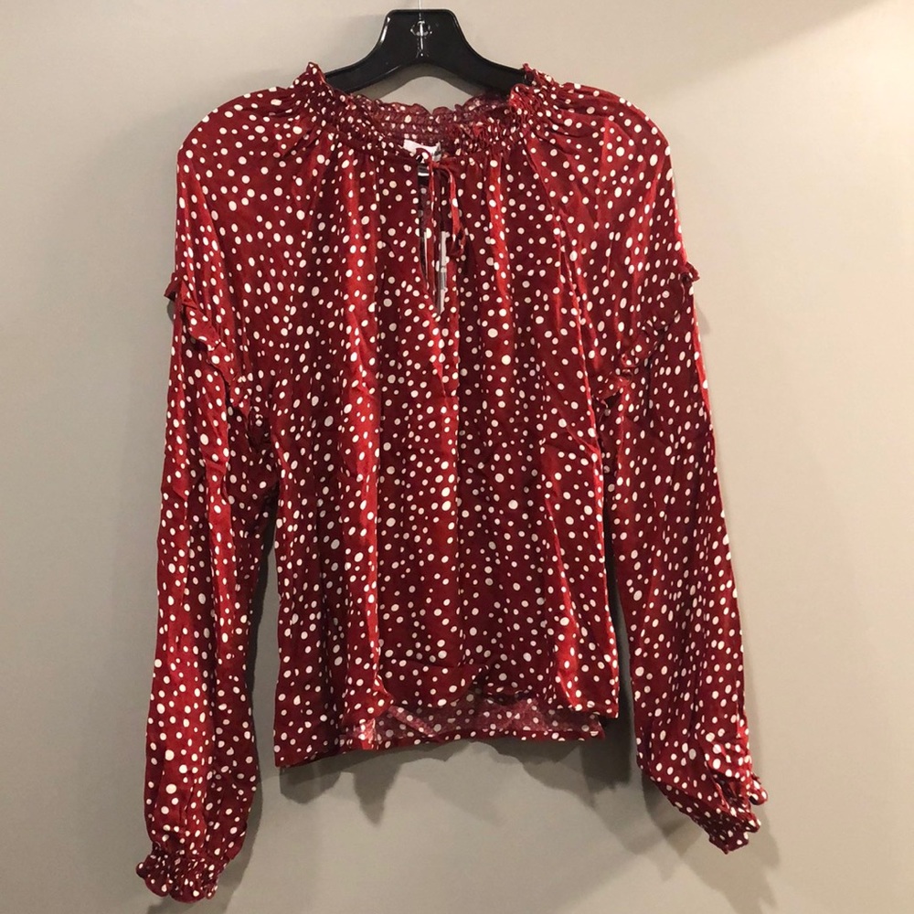 Maroon blouse with white polkadots